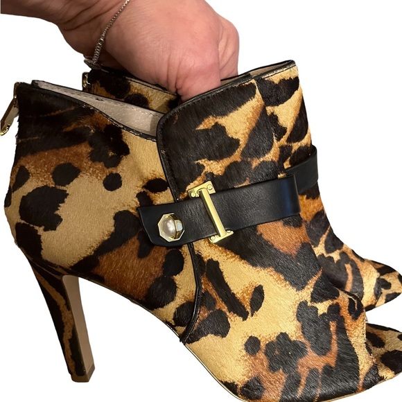 Louise Et Cie size 11 leopard print calf hair open toe bootie back zip - Picture 2 of 16